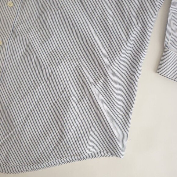 Brooks Brothers 346 White Blue Pinstripe Non-Iron All Cotton Dress Shirt 17.5 - Picture 5 of 10
